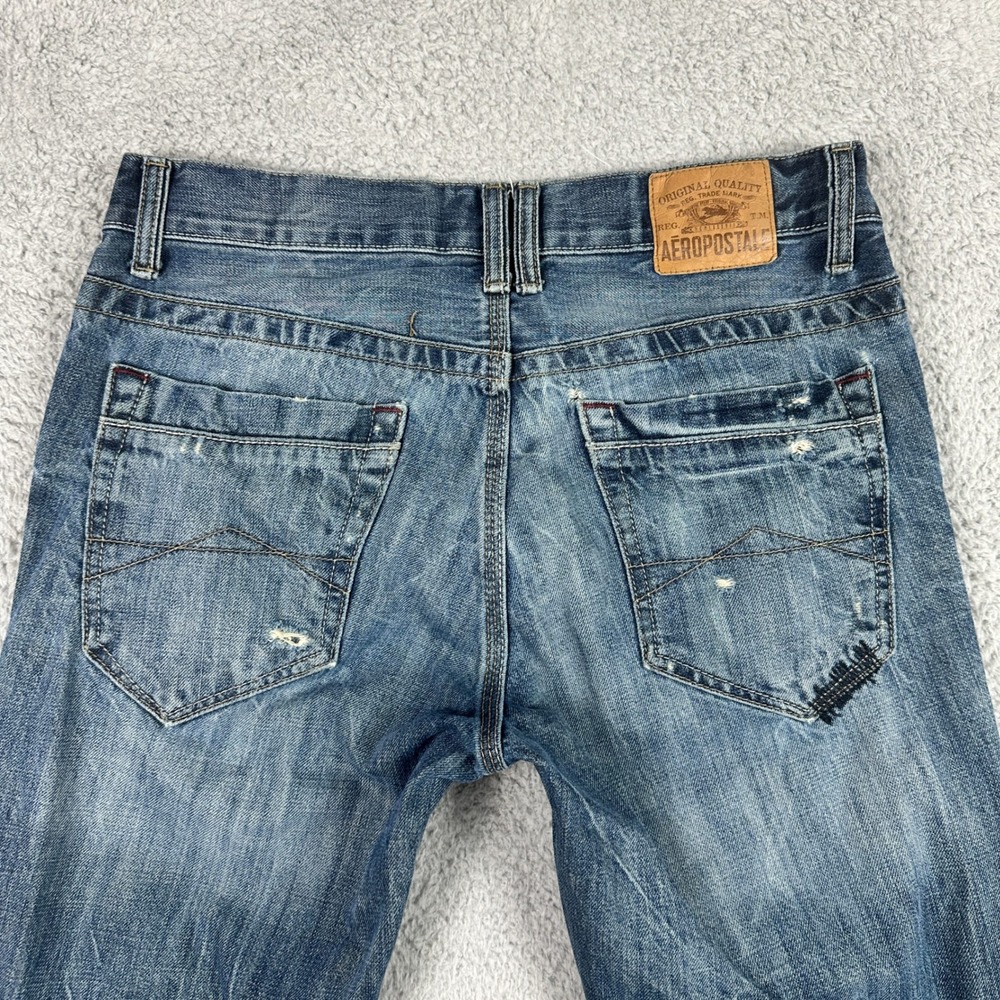 Aeropostale Essex Straight Leg Jeans Mens 30x30 Blue Distressed Ripped Y2K - Picture 3 of 11